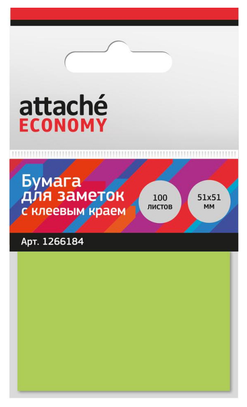 фото Стикеры attache economy 51x51 мм неоновый зеленый (1 блок, 100 листов), 1266184