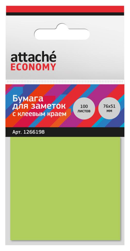 фото Стикеры attache economy 76x51 мм неоновый зеленый (1 блок, 100 листов), 1266198