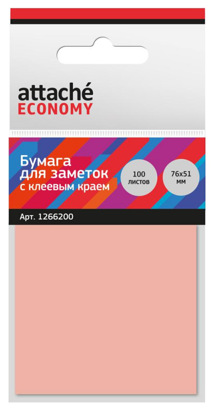 Стикеры Attache Economy 76x51 мм неоновый розовый (1 блок, 100 листов), 1266200