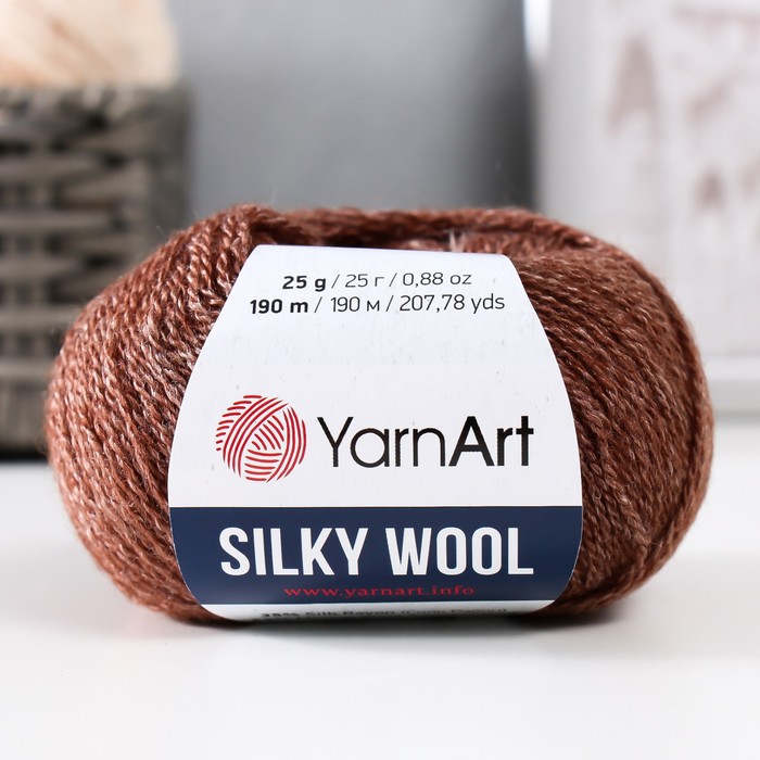 фото Пряжа yarnart silky wool 35% шелк rayon, шерсть 190 м, 1 шт, 25 г 336 коричневый (9464945)