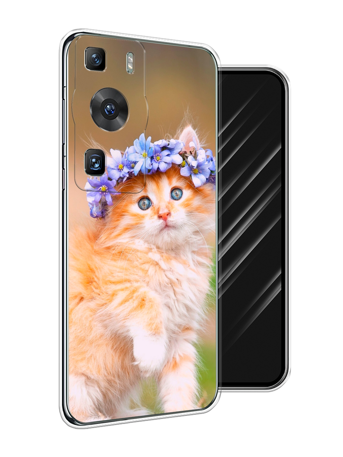 

Чехол Awog на Huawei P60/P60 Pro "Рыжий кот в венке", Коричневый;синий, 6121150-1