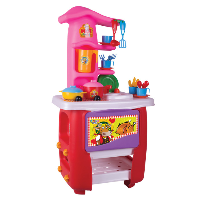 Кухня игровая Hut Kitchen с набором красно-розовый 32 шт кастрюля фритюрница 26 см beka kitchen aids