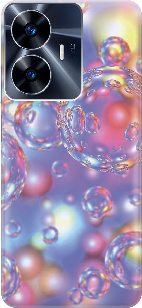 

Силиконовый чехол на Realme C55 с принтом "Необычные пузырьки", Белый;розовый, 159490