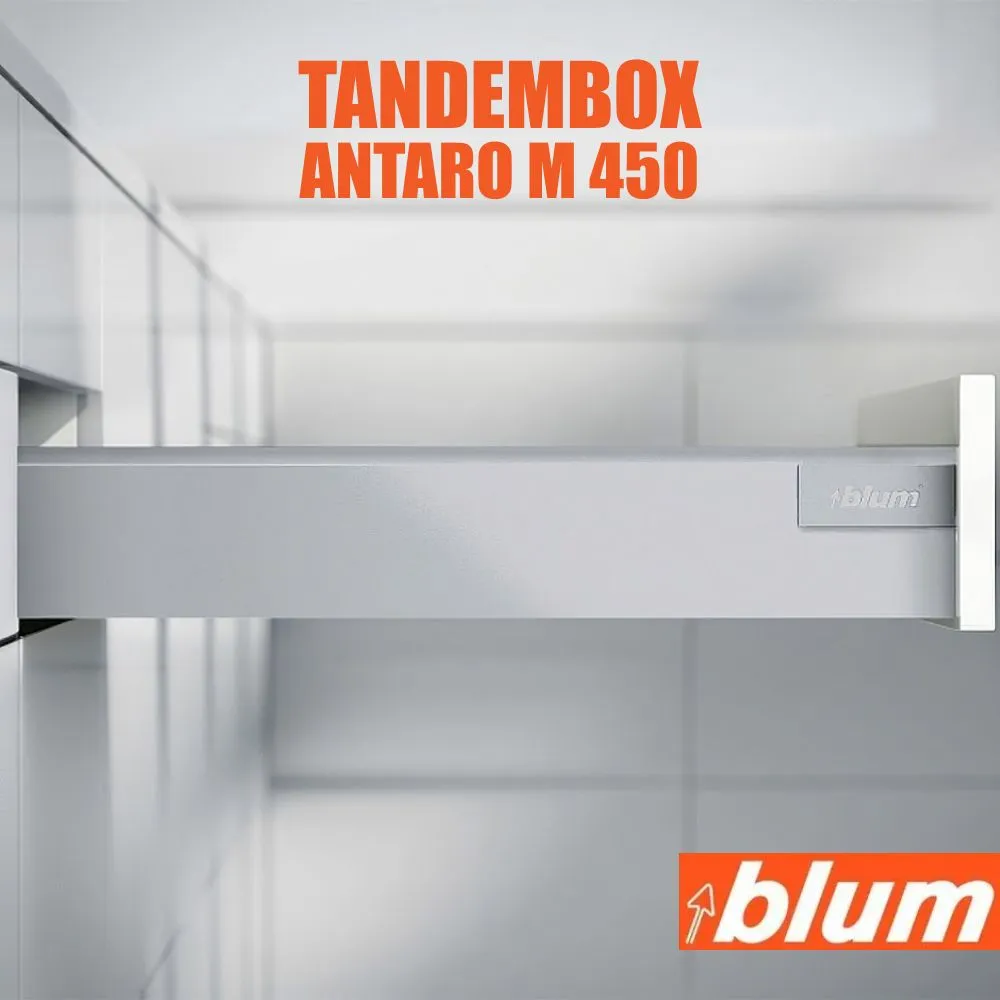 

Ящик BLUM TANDEMBOX ANTARO высота M 98,5 мм, длина 450 мм, серый