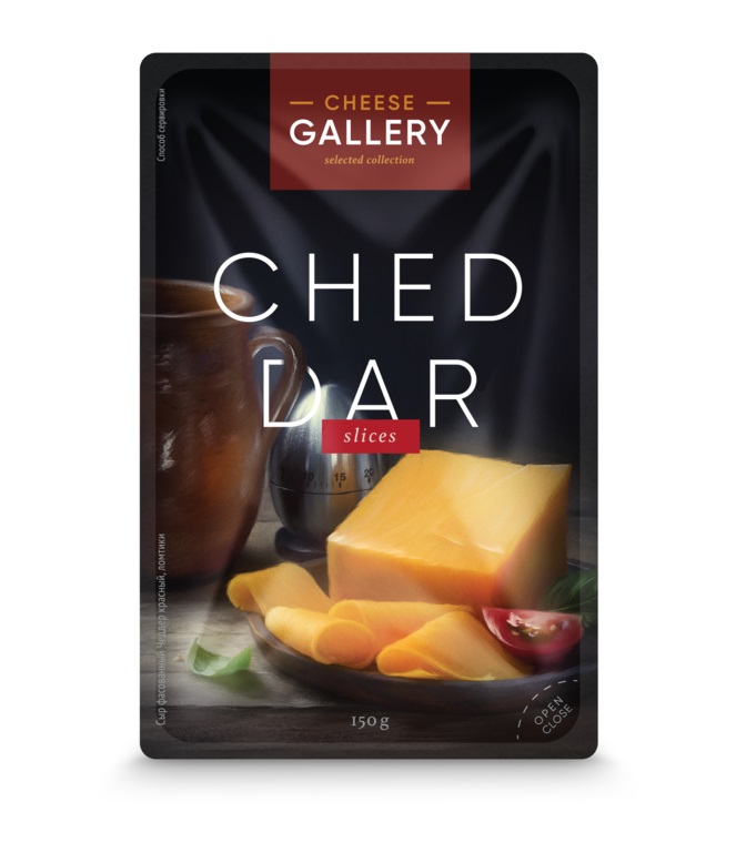 Сыр полутвердый Cheese Gallery Cheddar красный нарезка 45% 150 г бзмж