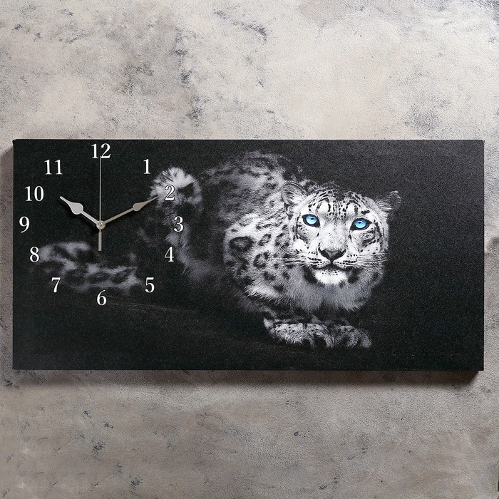 фото Настенные часы серия: животный мир, на холсте, "леопард", 40х76 см сюжет