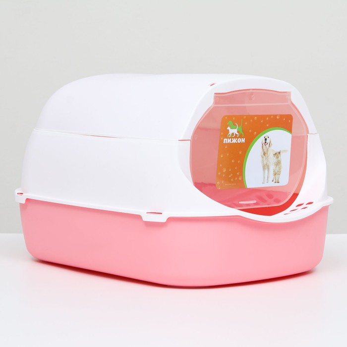 Туалет-домик для кошек Пижон 43 x 32 x 28 см бело-розовый