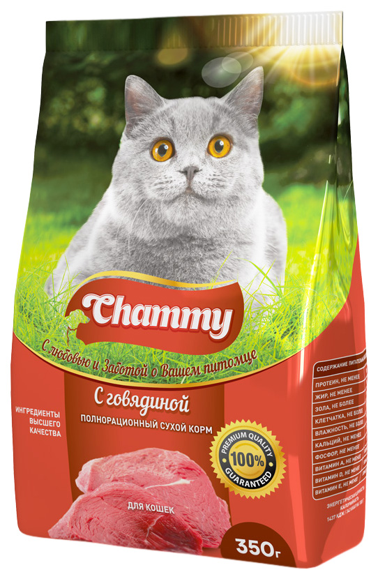 фото Сухой корм для кошек chammy с говядиной 350 г