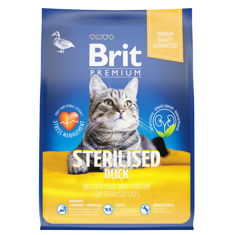 фото Сухой корм для кошек brit premium sterilized для стерилизованных, курица, утка, 2кг