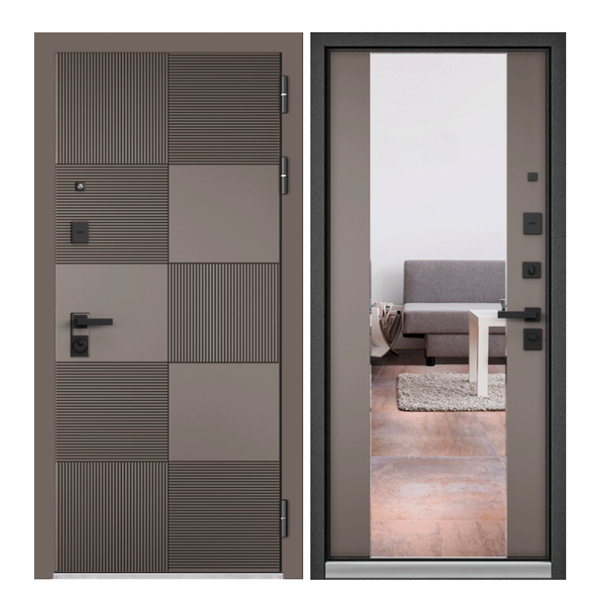 фото Дверь входная для квартиры proline металлическая loft 860х2050 правая, зеркало, коричневый