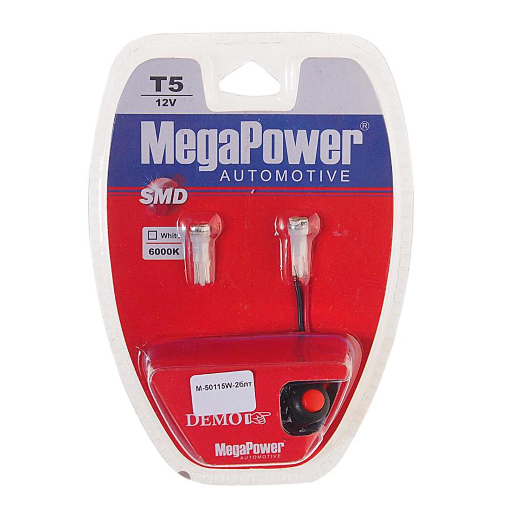 

Лампа светодиодная 12V T5 W2x4.6d 6000K бесцокольная 3 светодиода блистер (2шт.) MEGAPOWER