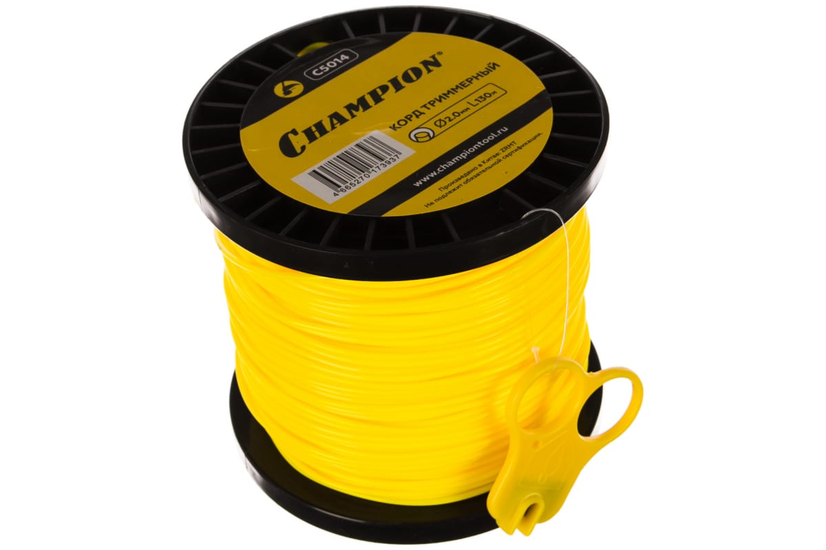 

Леска для триммера прямая круг 2 мм Champion Round C5014 130 м, Желтый, Round