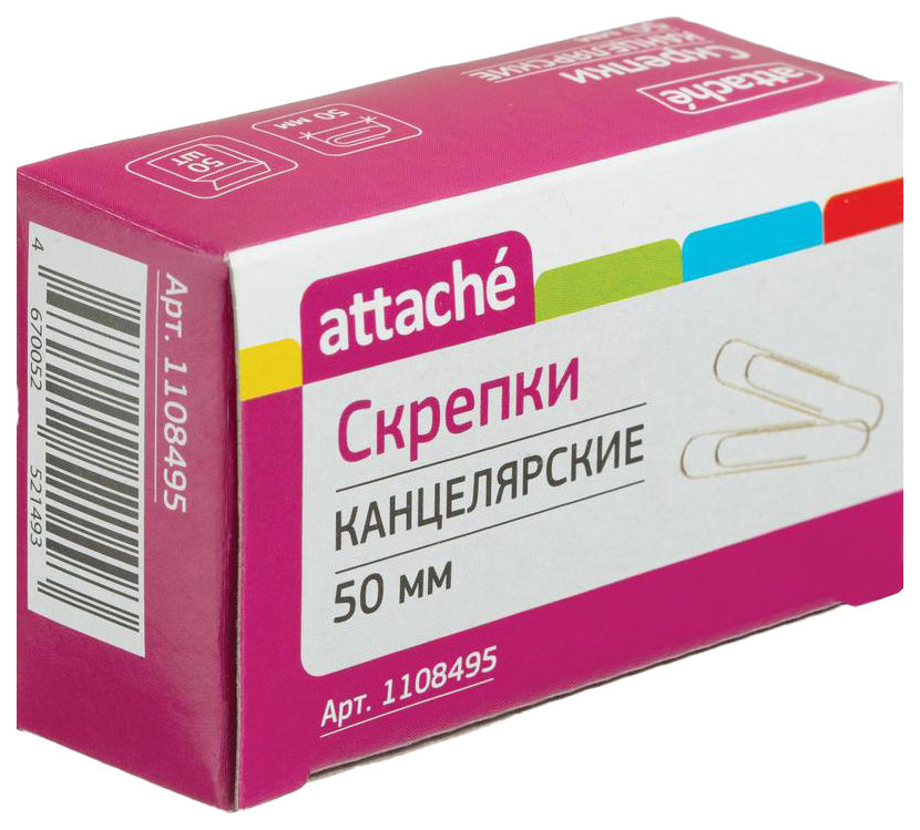

Скрепки Attache 50 мм оцинкованные, 50 шт/уп, в карт.коробке, 1108495