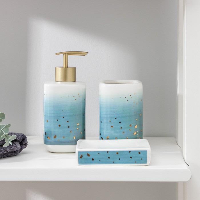 фото Набор аксессуаров для ванной доляна нептун, 3 предмета (дозатор, мыльница, стакан)