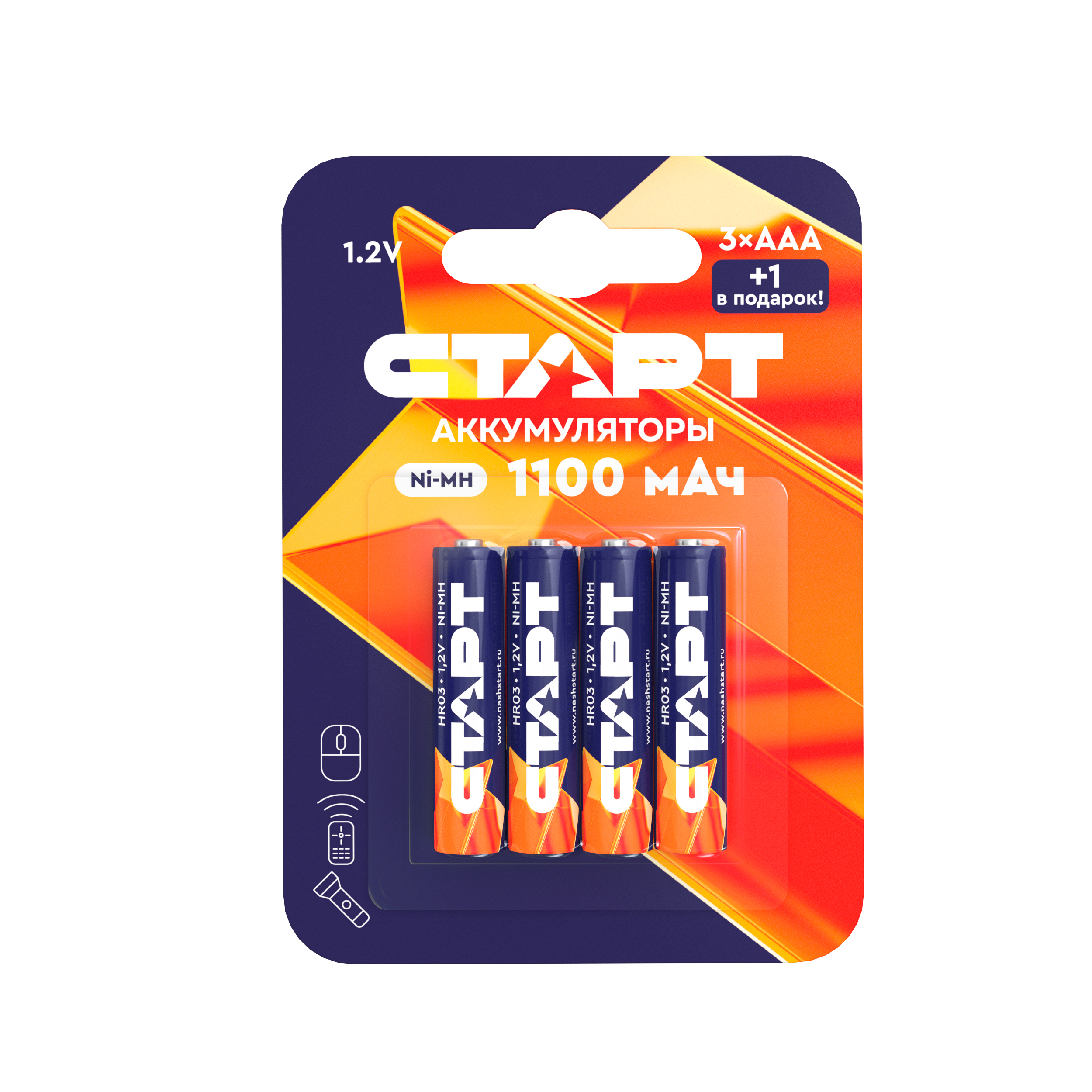 Аккумуляторы СТАРТ HR03 ААА 1100mAh Ni-MH BL31 619₽