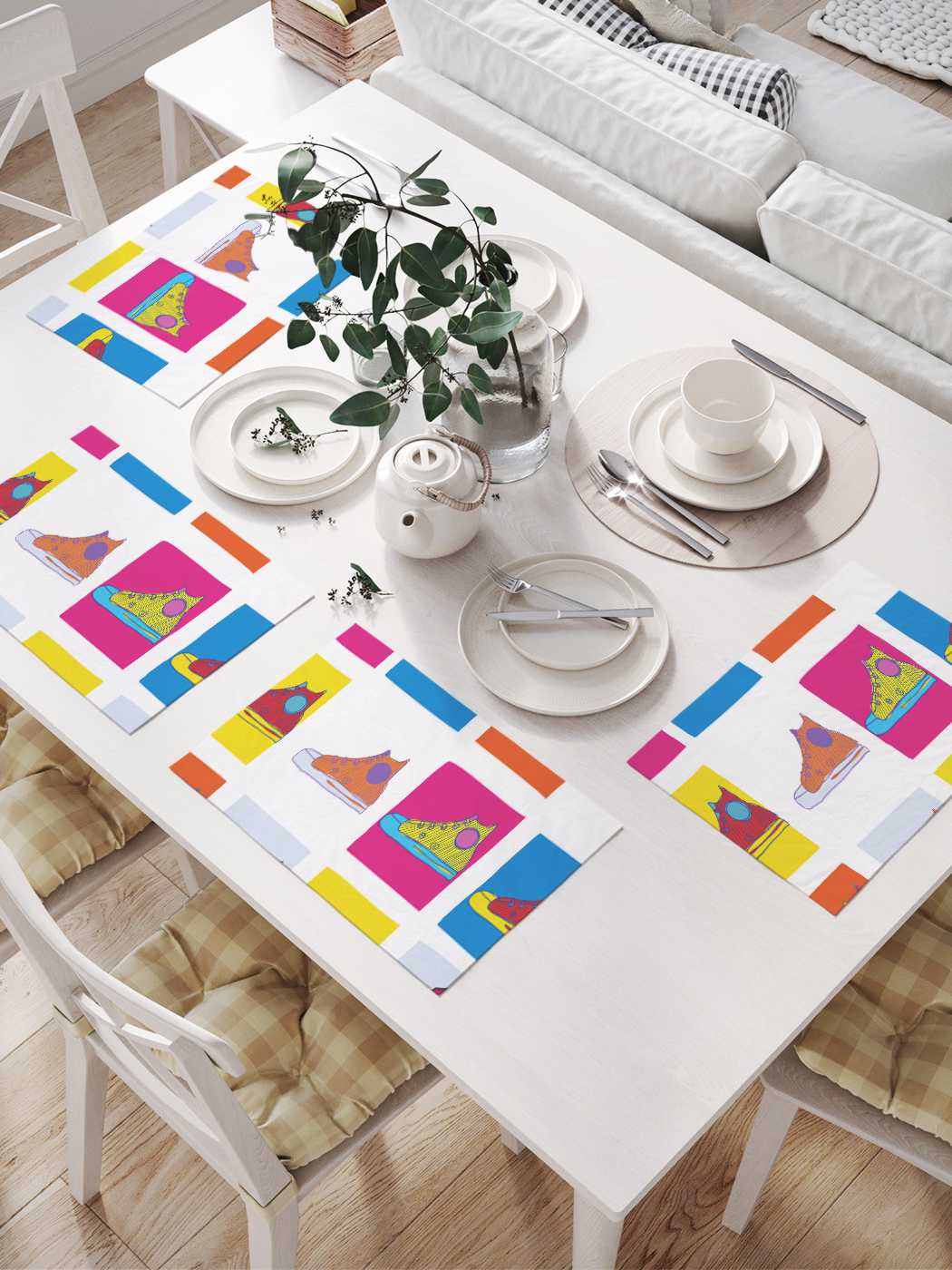 фото Комплект салфеток joyarty "разноцветные кеды" для сервировки стола 32х46 см, 4 шт.