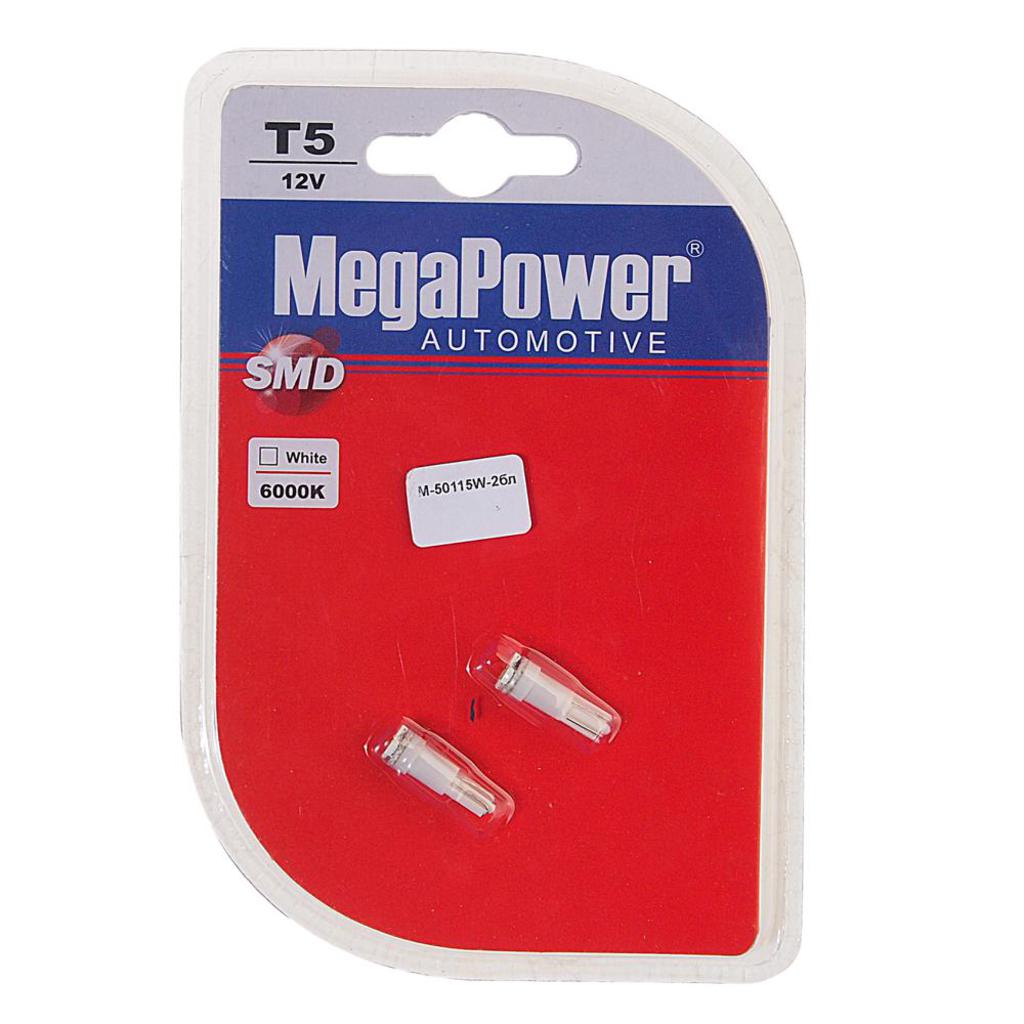 

Лампа светодиодная 12V T5 W2x4.6d 6000K бесцокольная 3 светодиода блистер (2шт.) MEGAPOWER