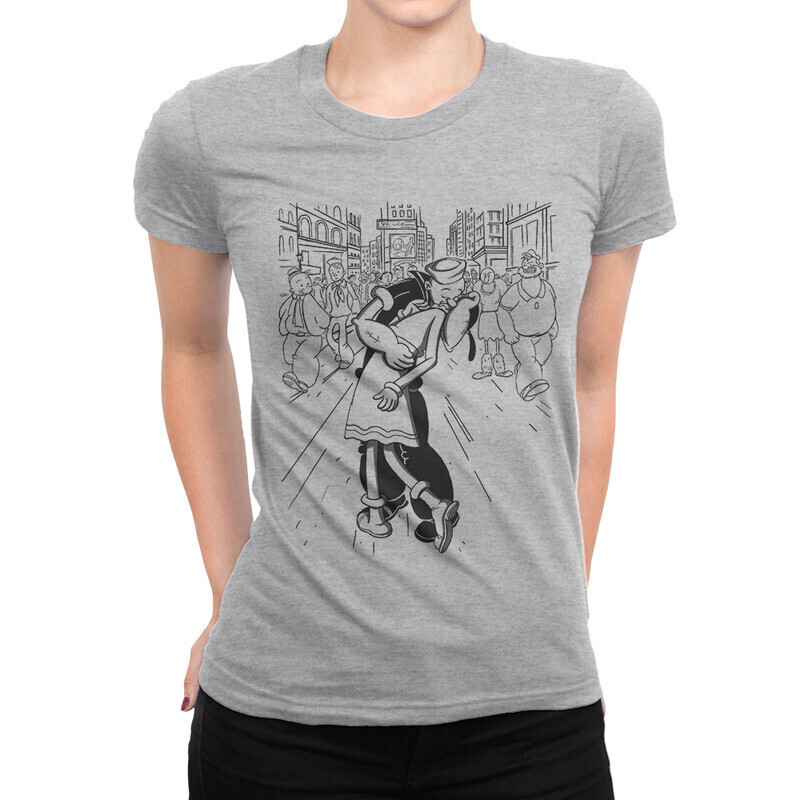 

Футболка женская Dream Shirts Моряк Попай Поцелуй 10004501 серая M, Моряк Попай Поцелуй 10004501