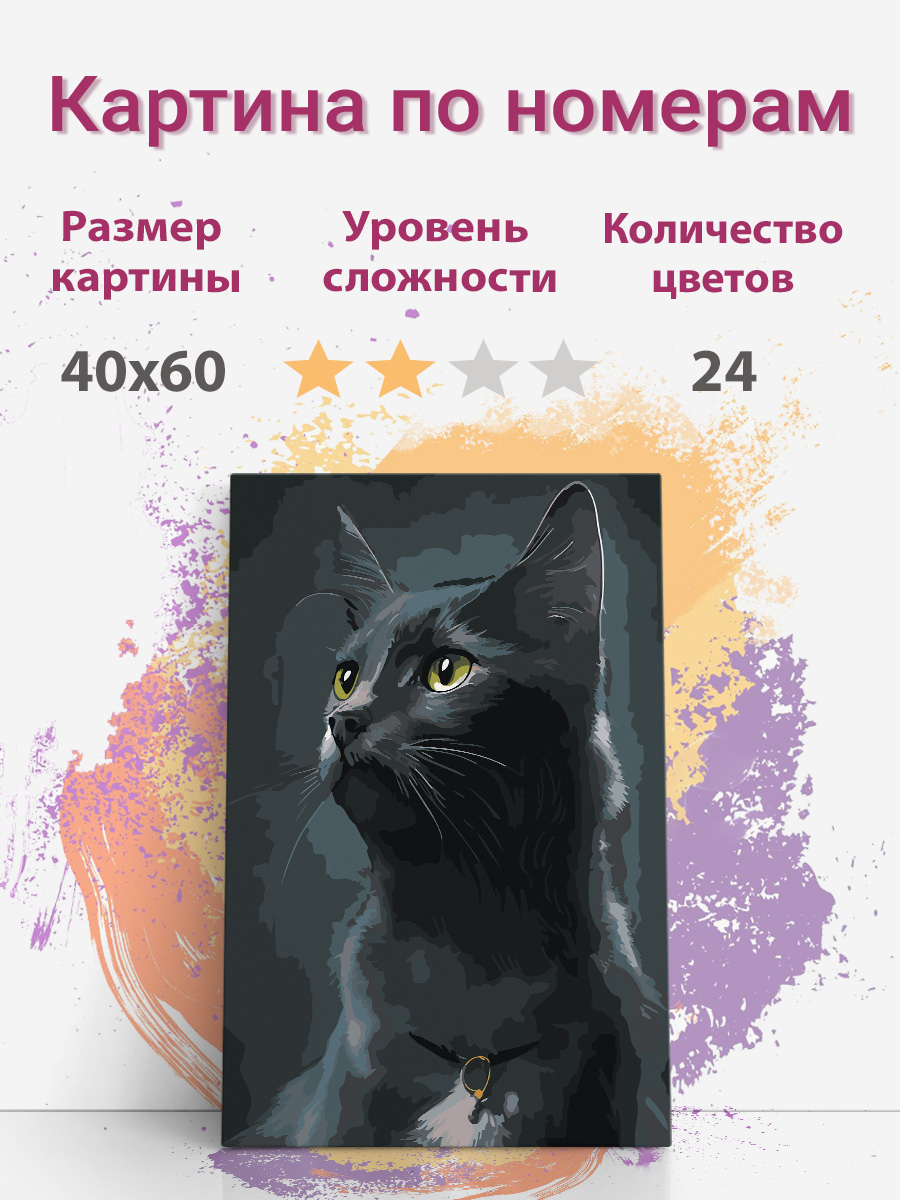 

Картина по номерам Раскрасим сами Черная кошка BlackC4 холст на подрамнике 40х60 см, Кошка