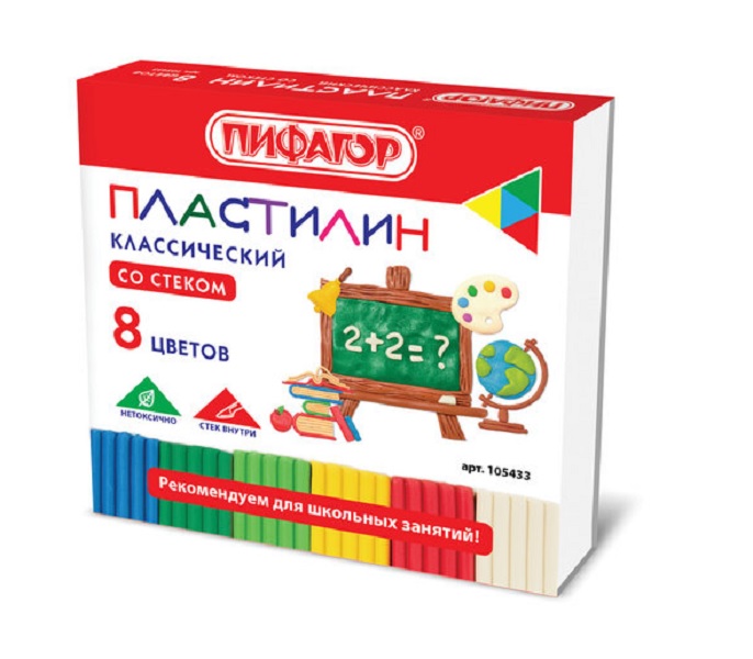 

Пластилин классический ПИФАГОР ШКОЛЬНЫЙ, 8 цветов, 120 г, со стеком, 105433