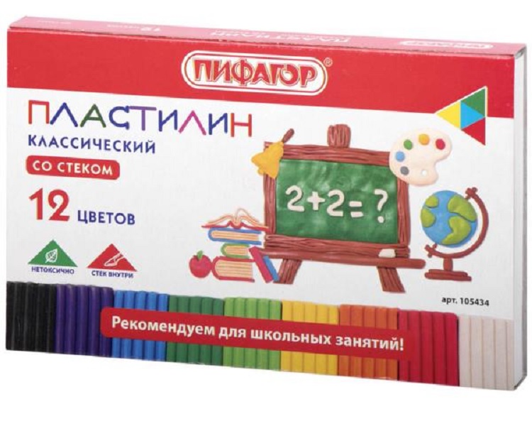 

Пластилин классический ПИФАГОР ШКОЛЬНЫЙ, 12 цветов, 180 г, со стеком, 105434