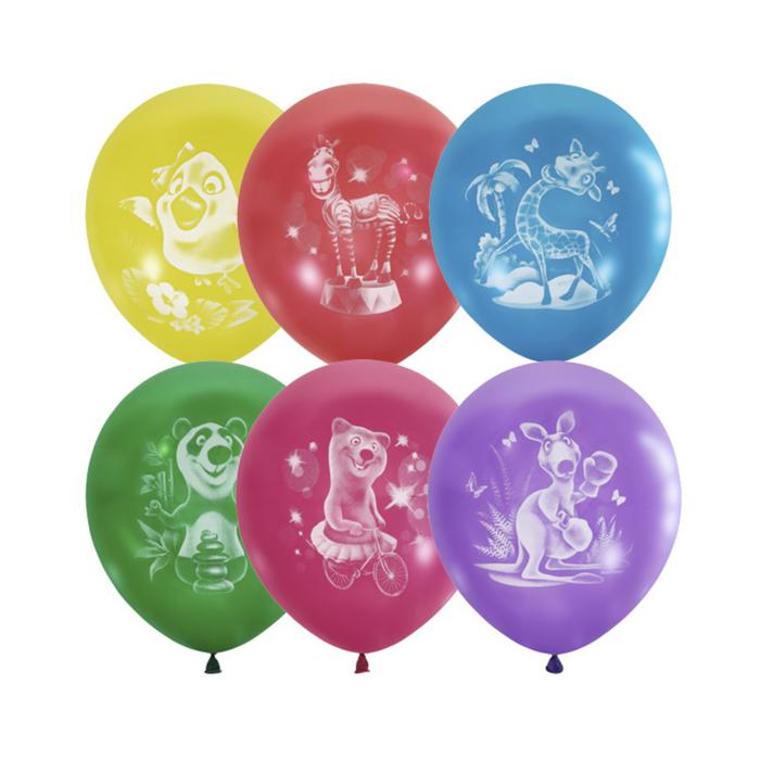 Воздушные шарики Globos Payaso 12 Веселый зоопарк, пастель, 2-сторонний, 50 штук