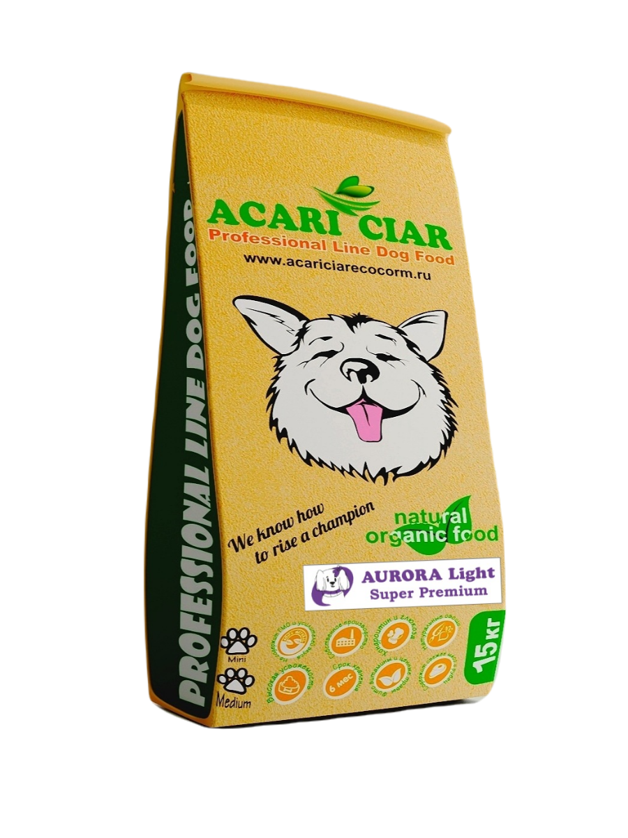 фото Сухой корм для собак acari ciar aurora light телятина, super premium, мини гранулы, 15 кг