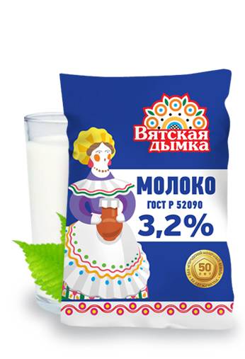 

Молоко Вятская дымка пастеризованное 3,2% бзмж 900 мл