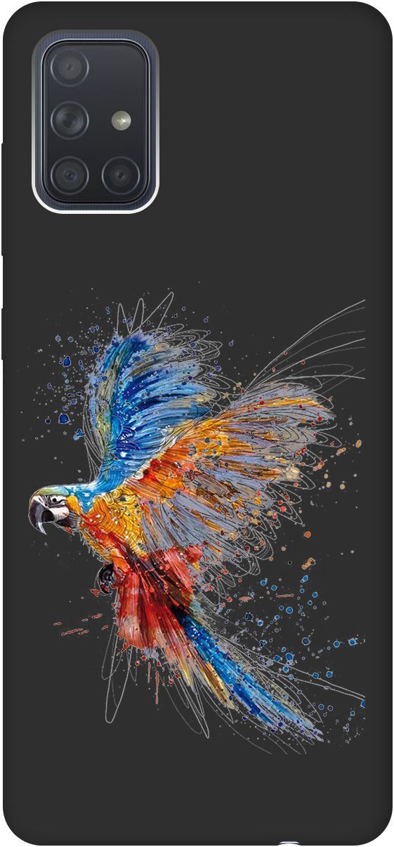 

Матовый чехол на Samsung Galaxy A71 с принтом "Colorful Parrot" черный, Черный;красный, 0