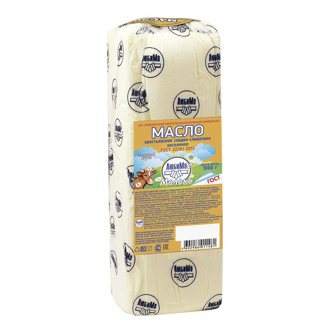 

Сливочное масло Любимое молоко Крестьянское 72,5% 1 кг