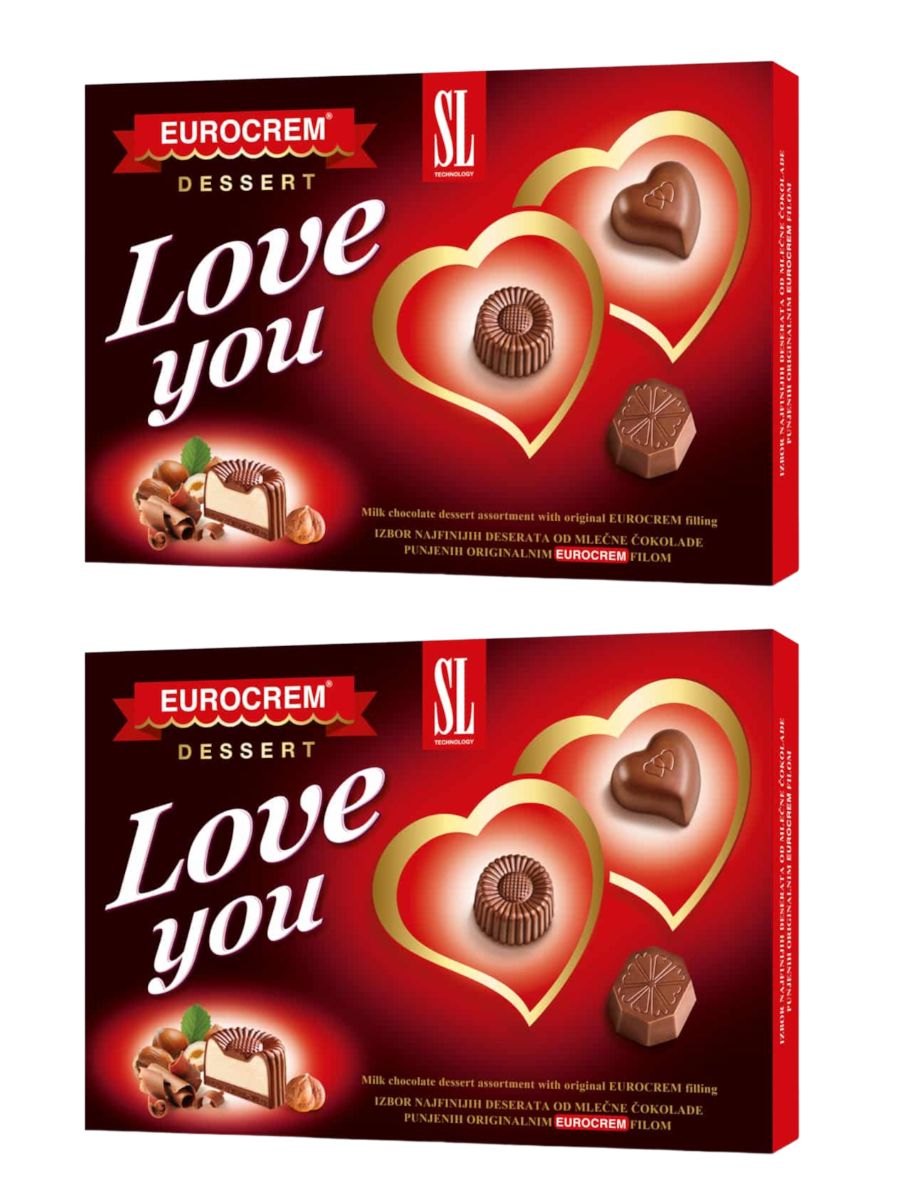 Конфеты шоколадные Swisslion Love You с какао и орехово-молочным кремом, 2шт по 160г