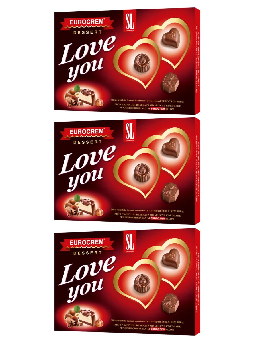 Конфеты шоколадные Swisslion Love You с какао и орехово-молочным кремом, 3шт по 160гр