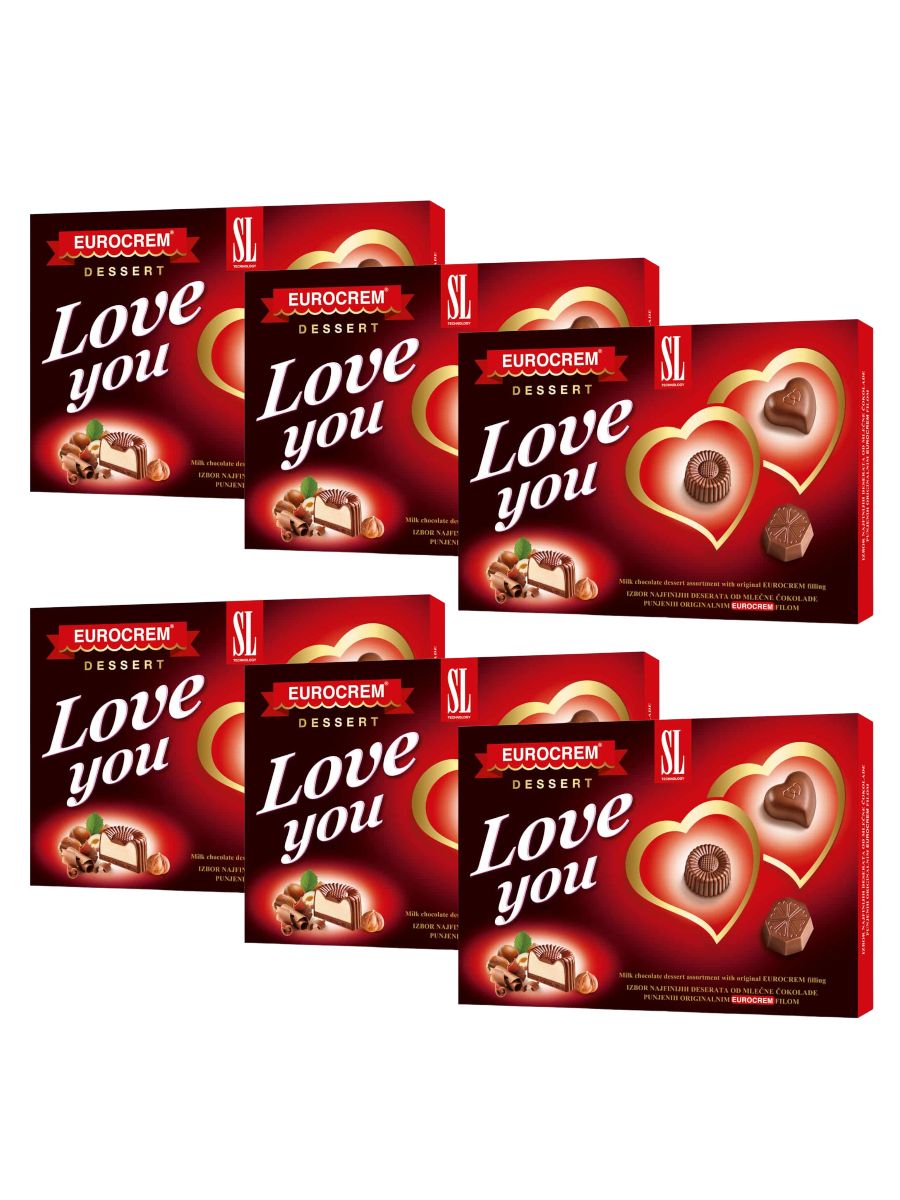 Конфеты шоколадные Swisslion Love You с какао и орехово-молочным кремом, 6шт по 160гр