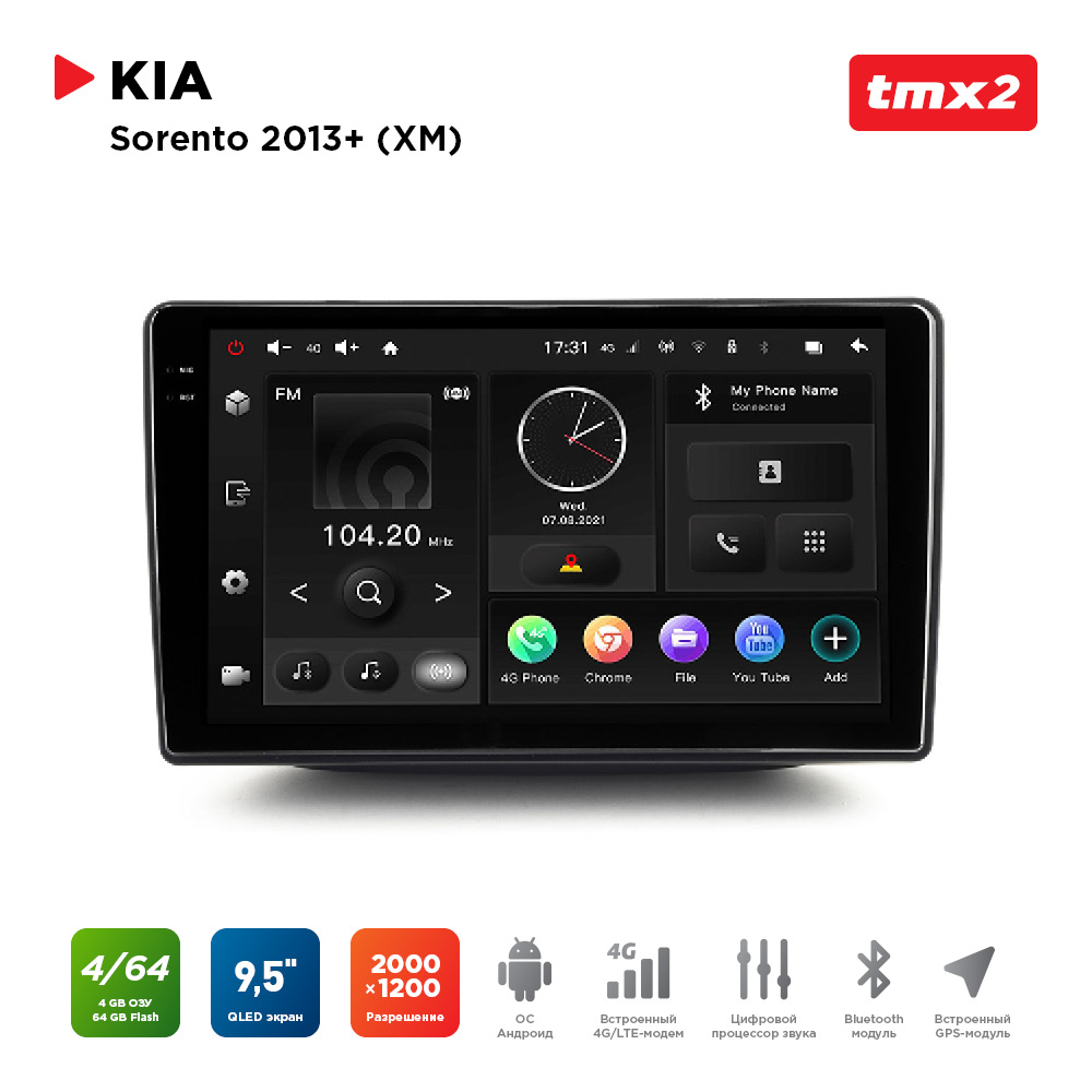 ШГУ KIA Sorento-4 13-20 (MAXIMUM Incar TMX2-1805-4) Android 10/2000*1200, BT, wi-fi, 4G