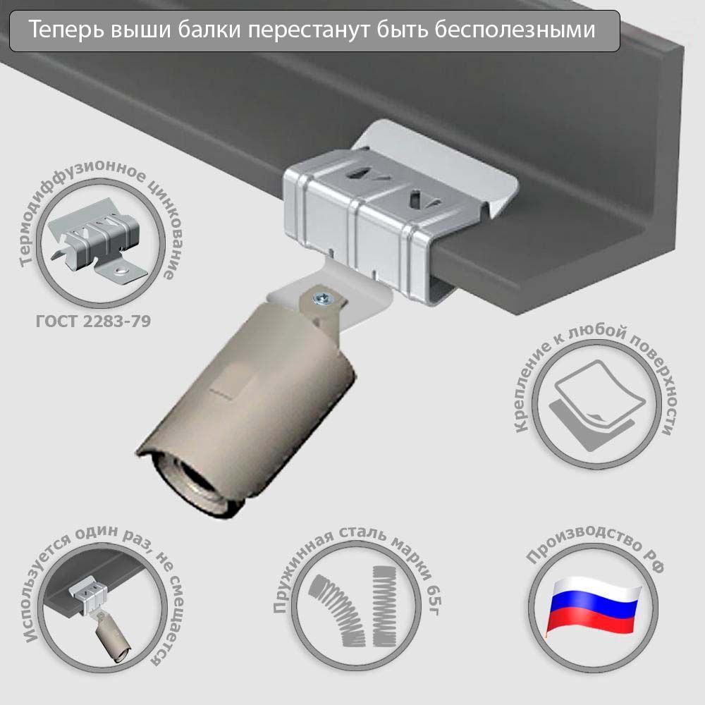 Крепление, УМС, Балочный зажим  2-7мм с отгибом и резьбой М6 (в наборе 5 шт)