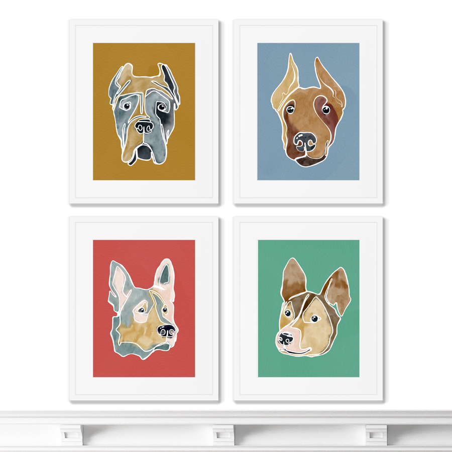 фото Набор из 4-х репродукций картин в раме happy dogs, no4 размер (каждой) картины: 42х52см картины в квартиру