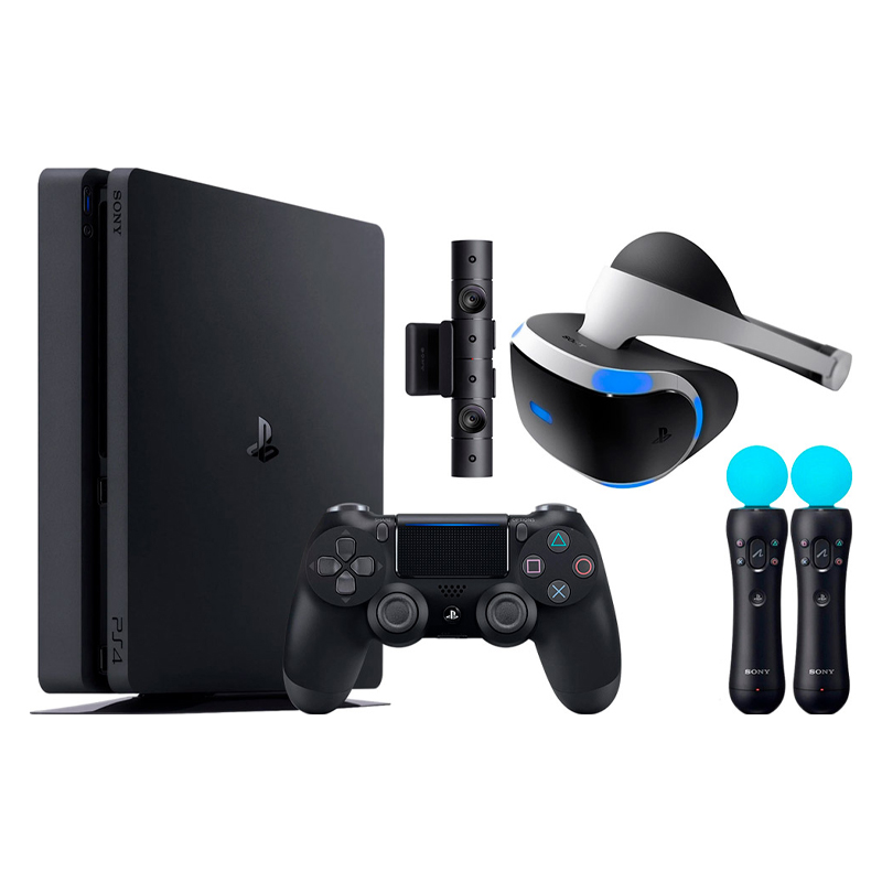 

Игровая приставка Sony Playstation 4 Slim 500 Гб + VR v2 + Camera v2 + PS Move + VRWorlds, Черный, PlayStation 4 Slim