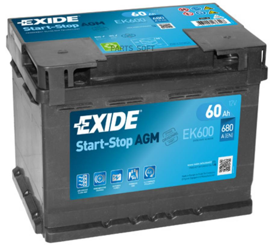 

Аккумуляторная Батарея Exide Start-Stop Agm 60 А/Ч Exide Ek600