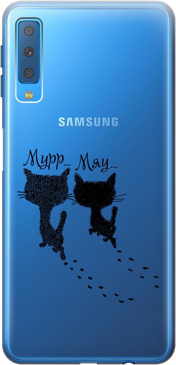 

Чехол на Samsung Galaxy A7 (2018) "Kittens and trails" прозрачный, Прозрачный;серый, 0