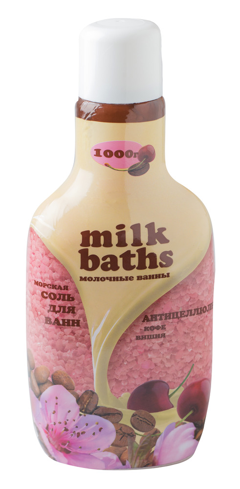 

Соль для ванн Milk Baths Антицеллюлит Кофе и Вишня 1000 г, Розовый