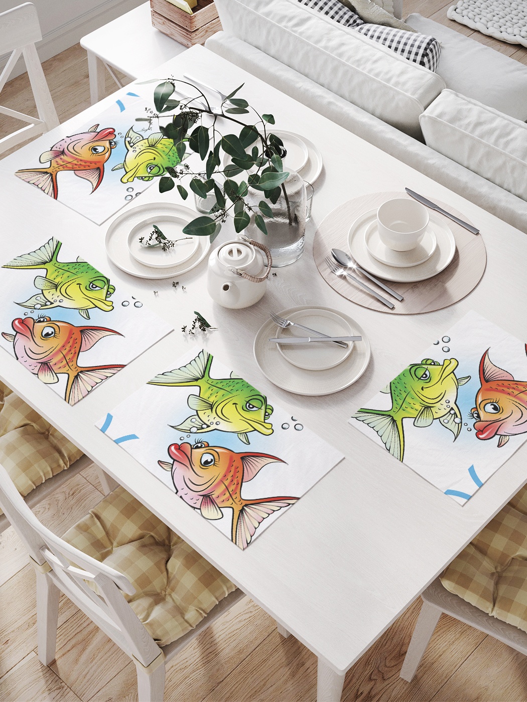 

Комплект салфеток для сервировки стола «Уверенные рыбы» (32х46 см, 4 шт.), Зеленый;оранжевый;голубой