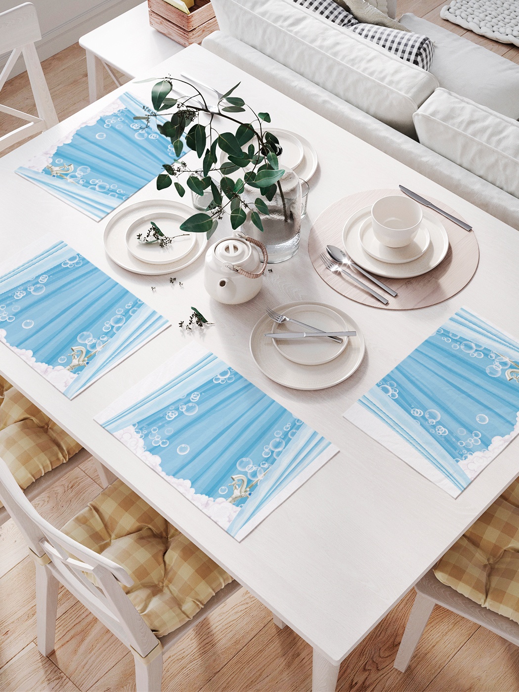 

Комплект салфеток для сервировки стола «Приятное купание» (32х46 см, 4 шт.), Голубой;серый;белый