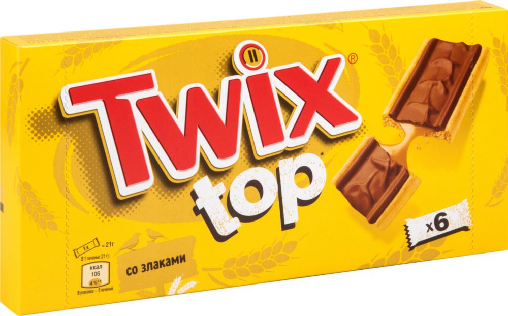 фото Шоколадный батончик twix top в молочном шоколаде 21 г 6 штук