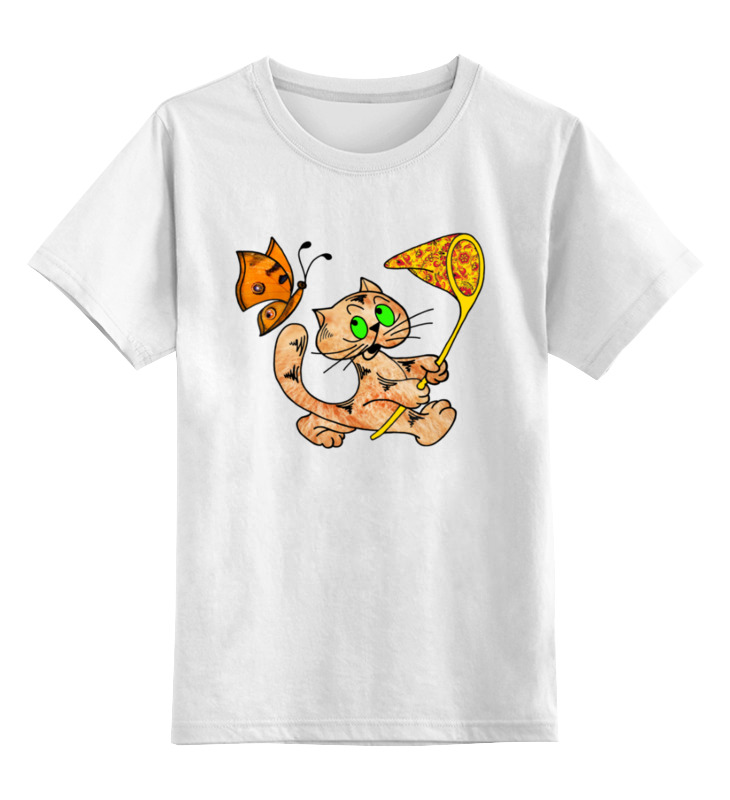 фото Детская футболка printio котик с сачком цв.белый р.116