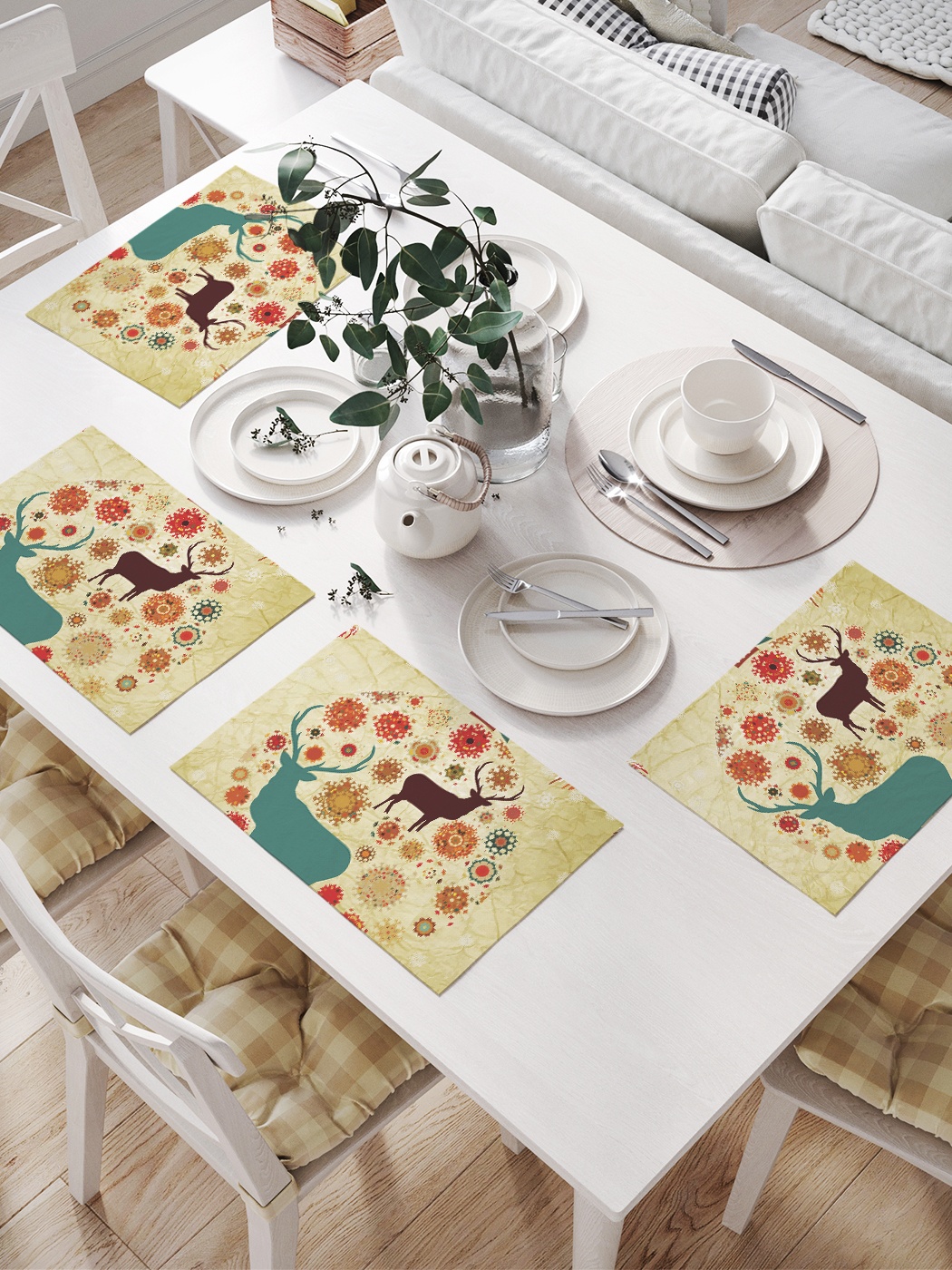 

Комплект салфеток для сервировки стола «Украшение с оленями» (32х46 см, 4 шт.), Золотистый;голубой;коричневый