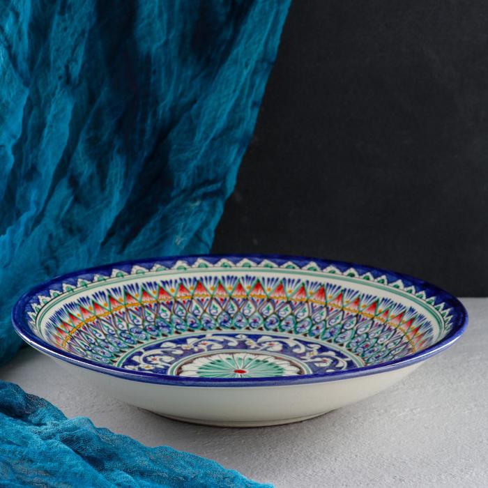 

Ляган круглый Риштанская Керамика, 33см, глубокий, желто-синий орнамент, Разноцветный