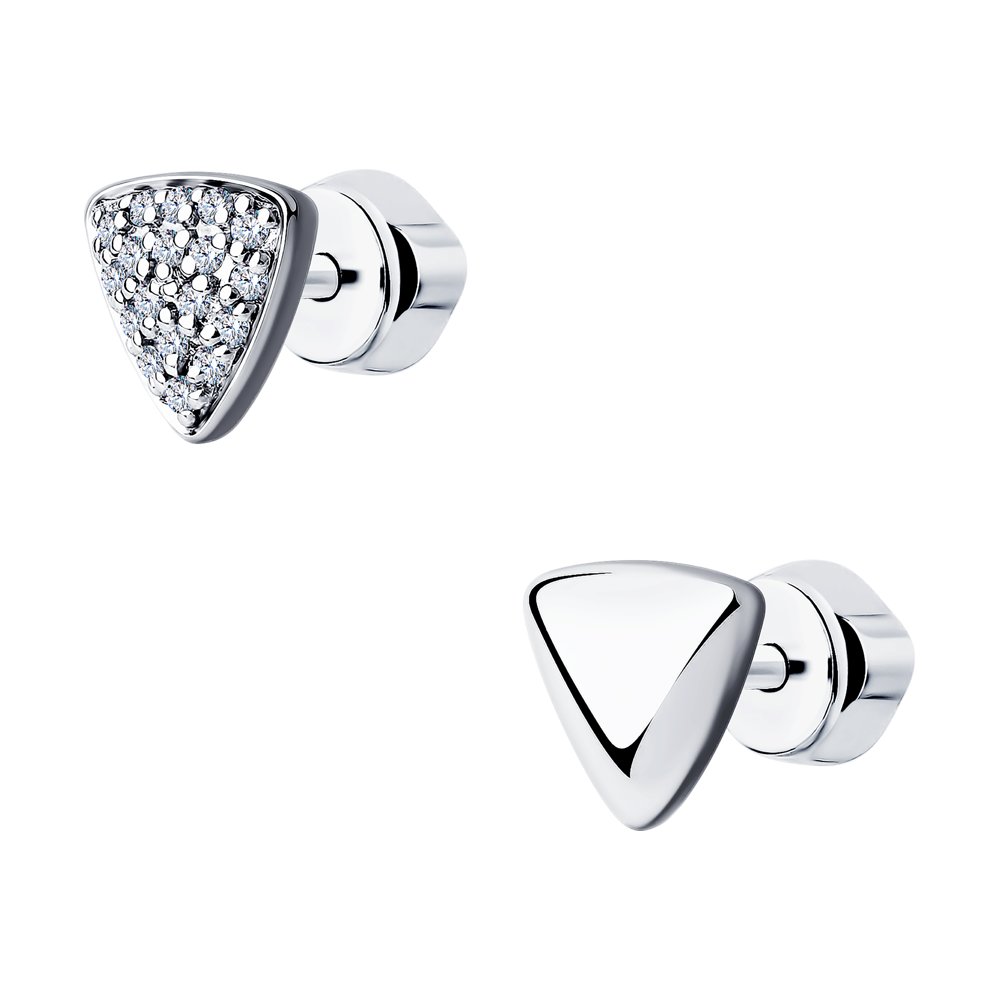 Серьги пусеты из белого золота SOKOLOV Diamonds 1021432, бриллиант, 1021432