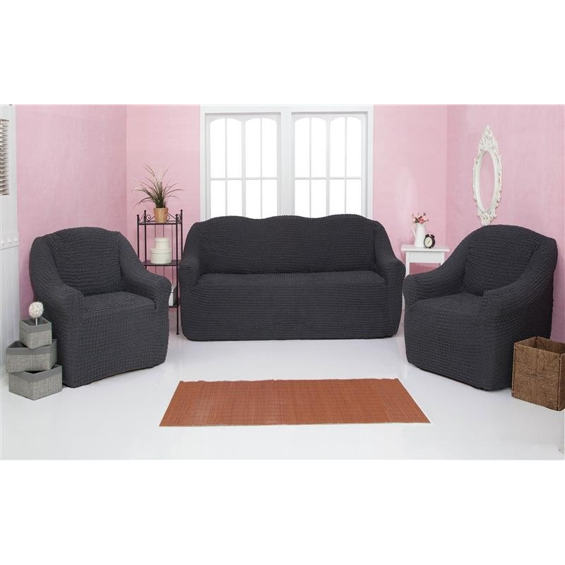 фото Комплект чехлов на диван и кресла без оборки concordia, темно-серый, 3 предмета