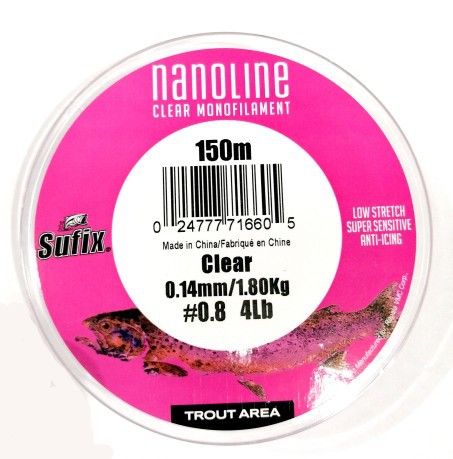 Леска монофильная Sufix Nanoline Trout 0,1 мм, 100 м, 0,9 кг, clear