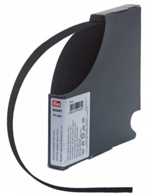 Эластичная лента-велюр (резинка), черная, 10 м, 15 мм